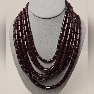 [C1946] Dark Magents/Purple Multi Layered Resin & Jewled Beads Statment …
